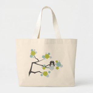 Blue Cherry Blossoms Love Birds Wedding Tote Bag