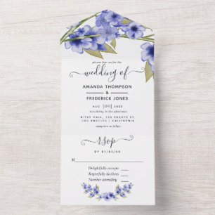 Blue Cherry Blossoms Wedding All In One Invitation
