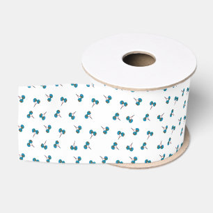 Blue Cherry Pattern Grosgrain Ribbon