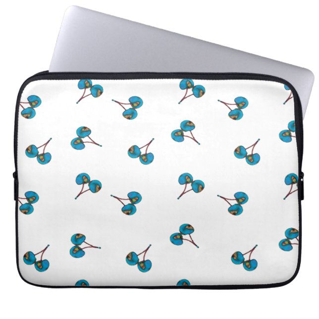 Blue Cherry Pattern Laptop Sleeve (Front)