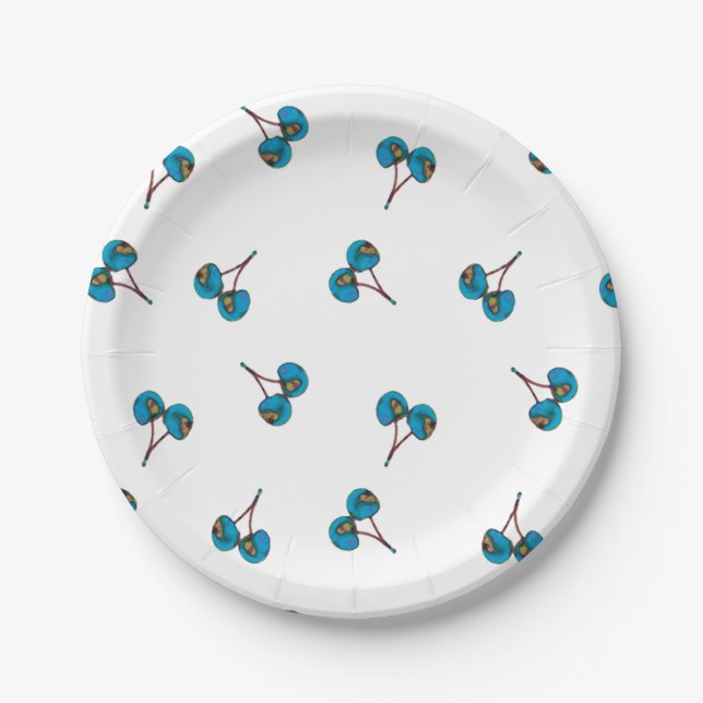 Blue Cherry Pattern Paper Plate (Front)