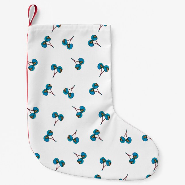 Blue Cherry Pattern Small Christmas Stocking (Front)