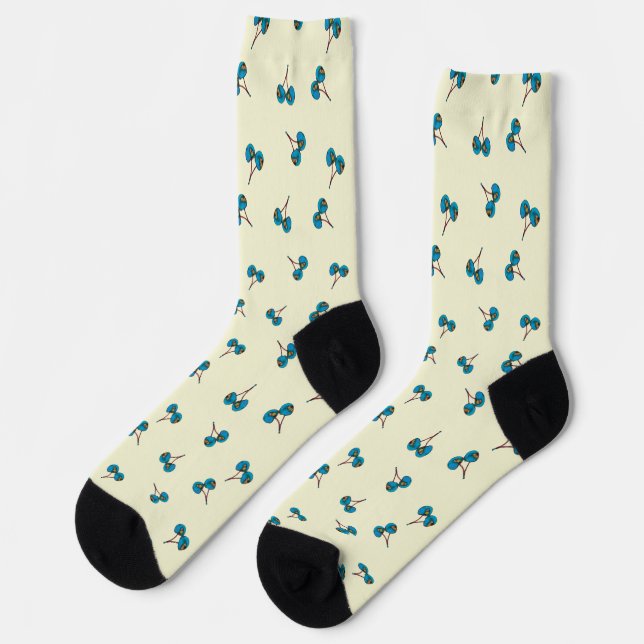 Blue Cherry Pattern Socks (Left)