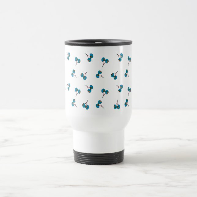 Blue Cherry Pattern Travel Mug (Center)