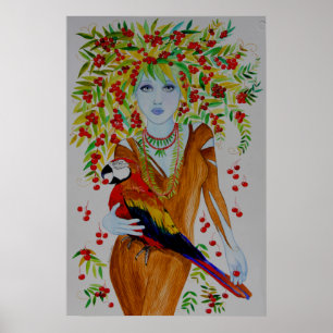 Blue Cherry Tree Woman Poster