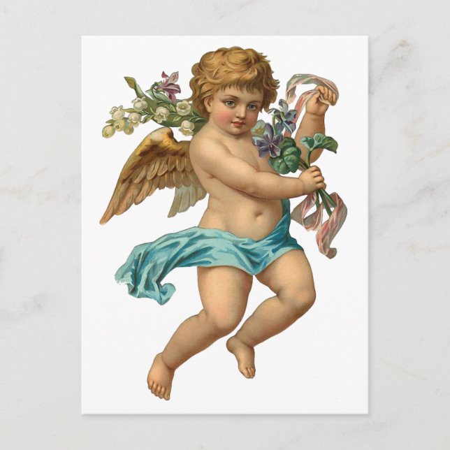 "Blue Cherub" Vintage Postcard (Front)