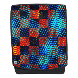 Blue chess, orange, fake dirty or stained backpack