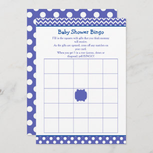 Blue Chevron and Polka Dot Baby Shower Bingo Invitation