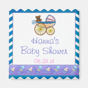 Blue Chevron Baby Pram Baby Shower Favour Magnet