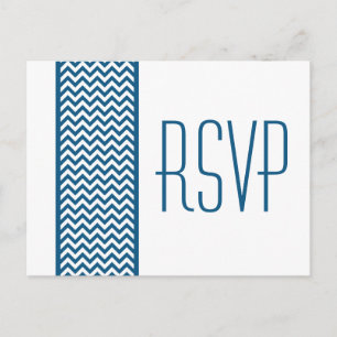 Blue Chevron Border RSVP Postcard