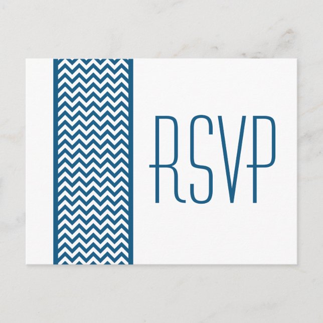 Blue Chevron Border RSVP Postcard (Front)