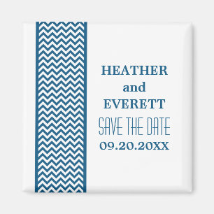 Blue Chevron Border Save the Date Magnet