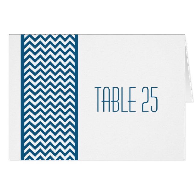 Blue Chevron Border Table Number Card (Front Horizontal)