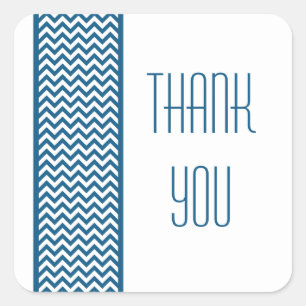 Blue Chevron Border Thank You Stickers