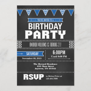 Blue Chevron Chalkboard Birthday Invitation