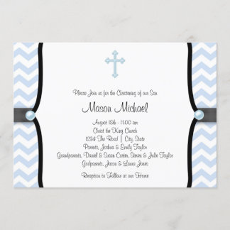 Blue Chevron Christening Invitation