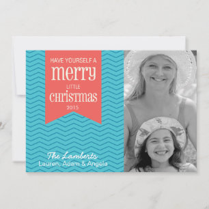 Blue Chevron christmas photo card