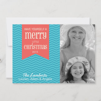 Blue Chevron christmas photo card