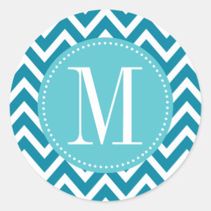 Blue Chevron Custom Monogram Classic Round Sticker