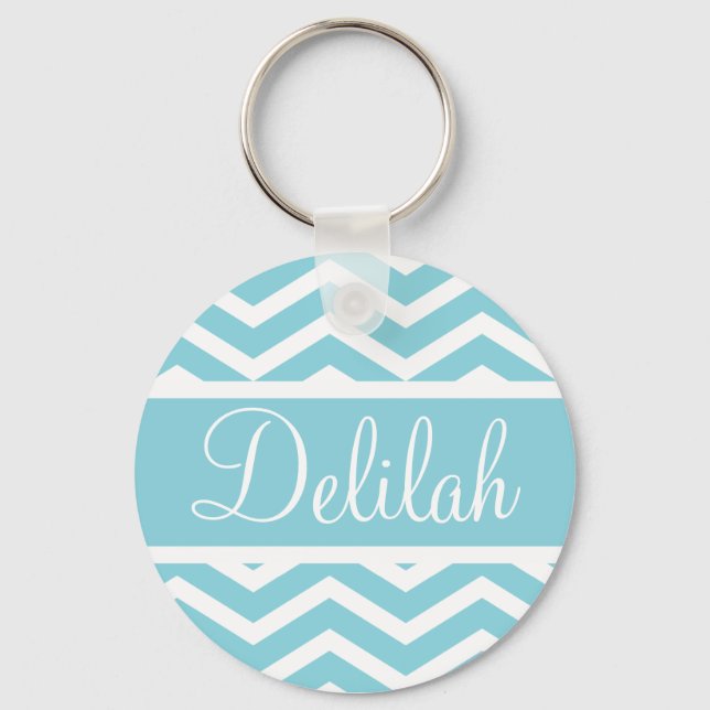 Blue Chevron Custom Name Key Ring (Front)