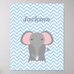 Blue Chevron Elephant Personalised Nursery Decor