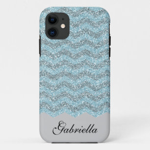 Blue Chevron Faux Glitter Case-Mate iPhone Case