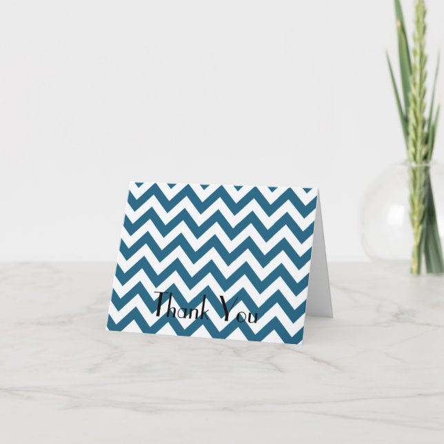 Blue Chevron Folded Thank You Card (Front)