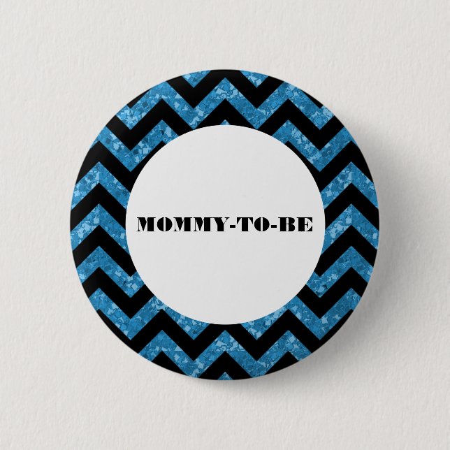 Blue Chevron Glitter Baby Shower Button (Front)