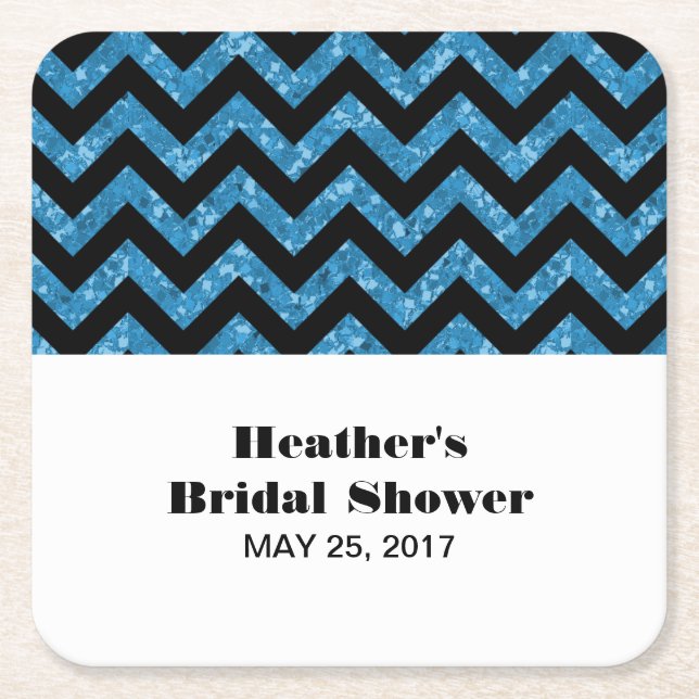 Blue Chevron Glitter Bridal Shower Coasters (Front)