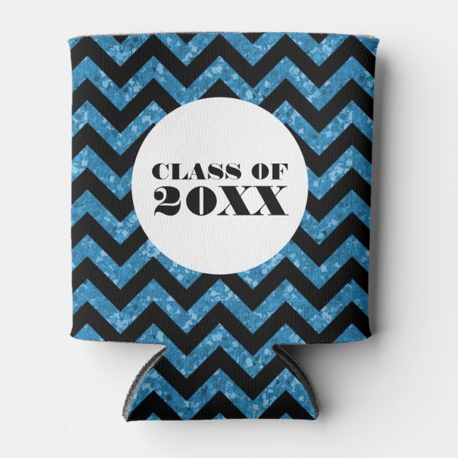 Blue Chevron Glitter Graduation Can Cooler (Front)