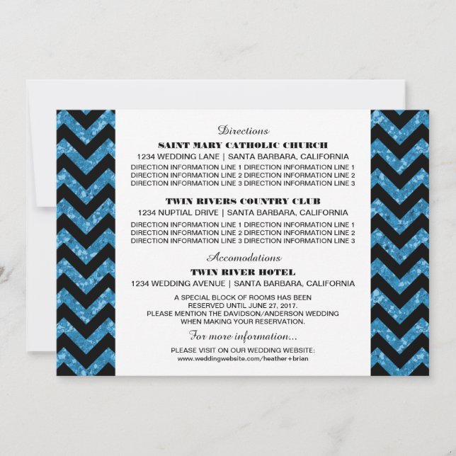 Blue Chevron Glitter Information Card (Front)