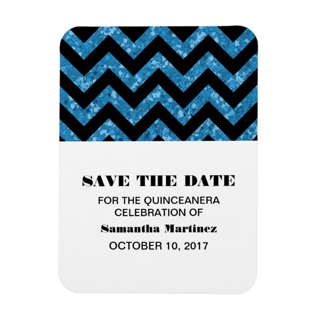 Blue Chevron Glitter Quinceañera Magnet (Vertical)