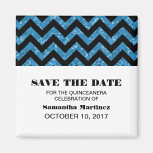 Blue Chevron Glitter Quinceañera Magnet