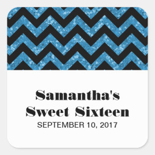 Blue Chevron Glitter Sweet 16 Stickers