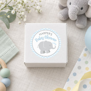 Blue Chevron Grey Elephant Baby Shower Classic Round Sticker