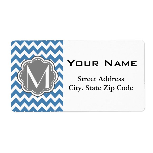 Blue Chevron, Grey Floral Custom Monogram (Front)