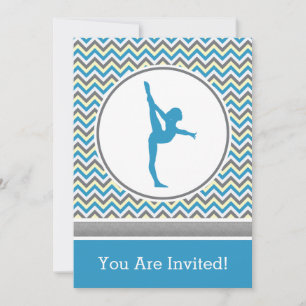 Blue Chevron Gymnast Party Invitation