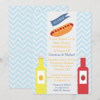 Blue Chevron Hotdog BBQ Baby Shower Invitation
