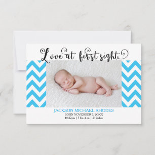 Blue Chevron Love @1st Sight-3x5Birth Announcement