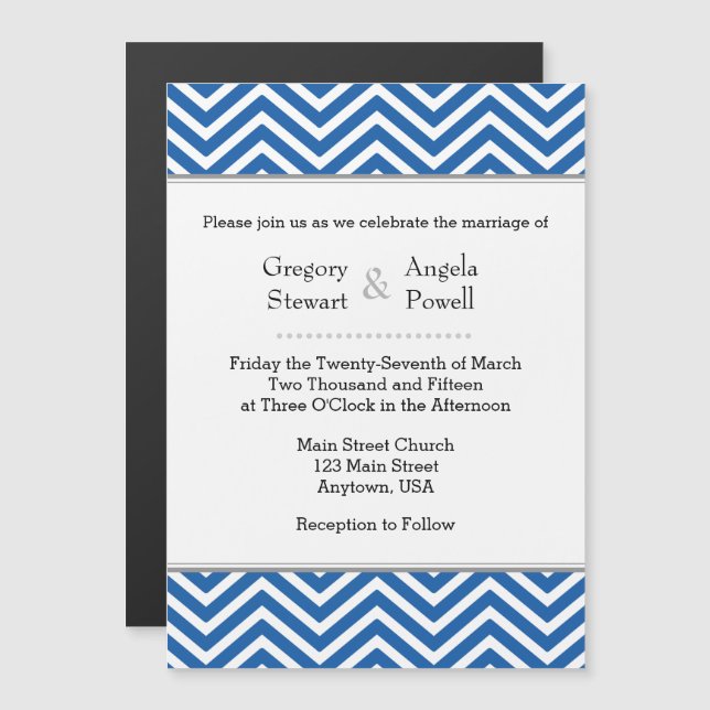 Blue Chevron Magnetic Wedding Invitation (Front/Back)