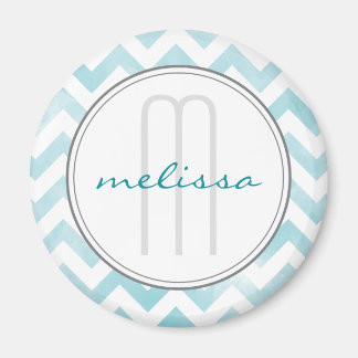 Blue Chevron Monogram Pattern Magnet