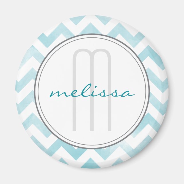 Blue Chevron Monogram Pattern Magnet (Front)