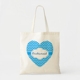 Blue Chevron Monograms Heart with Ribbon A06D Tote Bag