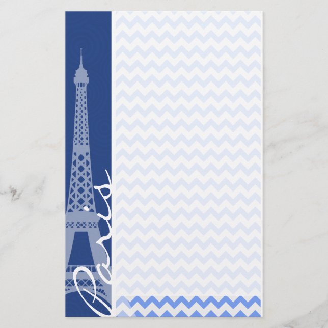 Blue Chevron; Paris Stationery (Front)