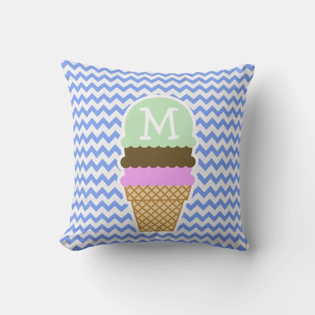 Blue Chevron Pattern; Ice Cream Cone Cushion (Front)