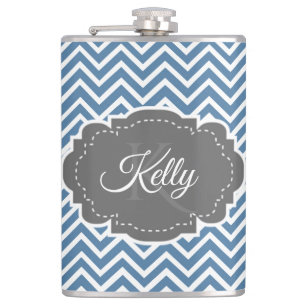 Blue Chevron Personalised Flask
