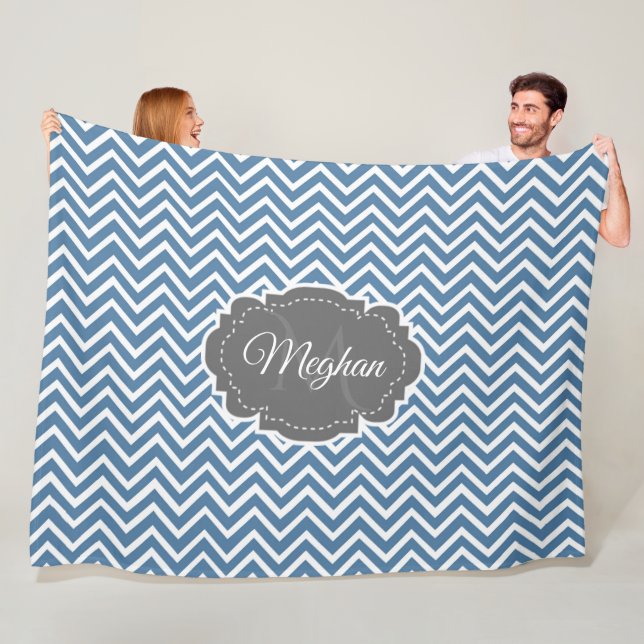 Blue Chevron Personalised Fleece Blanket (In Situ)