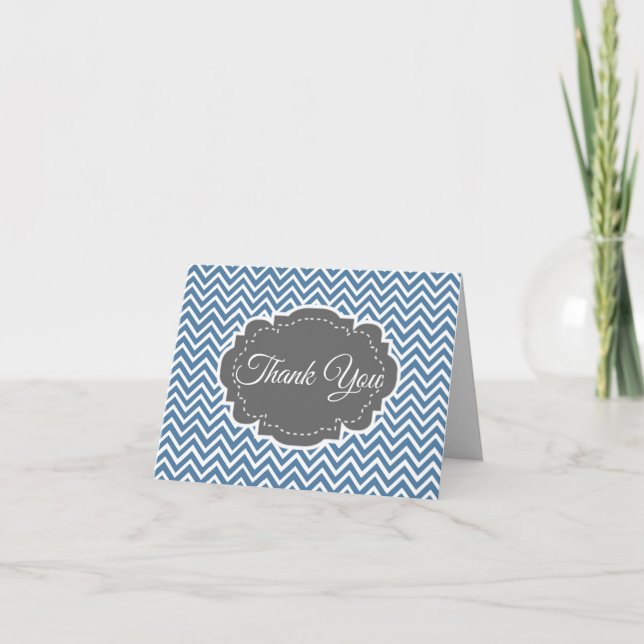Blue Chevron Personalised Folded Thank You Card (Front)