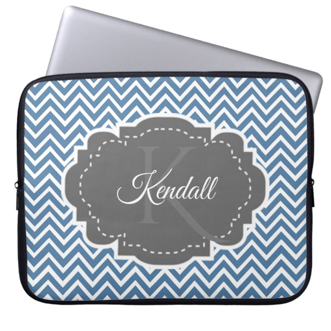 Blue Chevron Personalised Laptop Sleeve (Front)