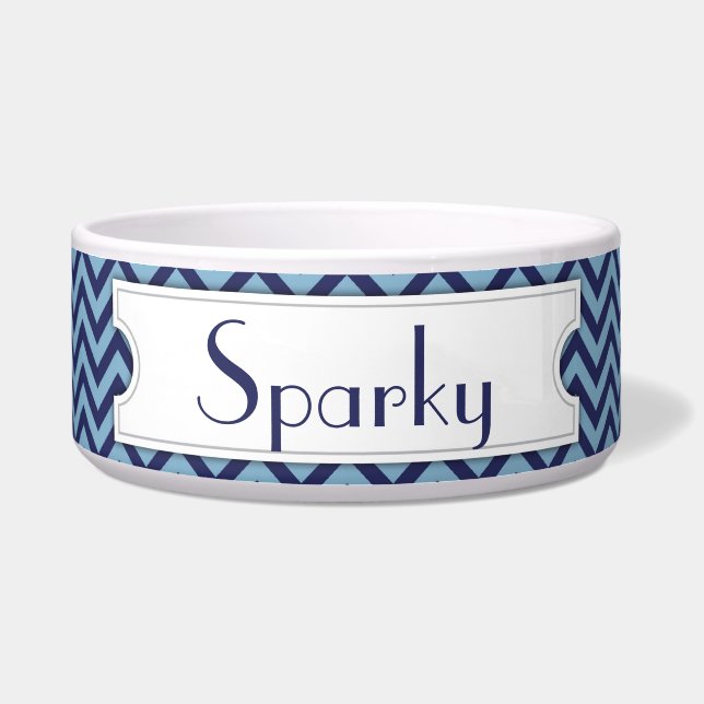 Blue Chevron Personalised Pet Bowl (Front)